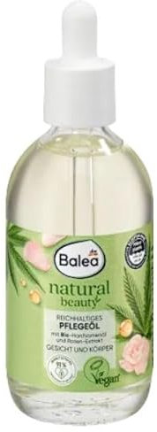 Balea Natural Beauty Bio-Pflegeöl für Gesicht und Körper, Vegan, Mit Bio-Hanfsamenöl und Rosen-Extrakt