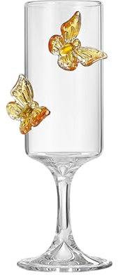 Tomotato Wine Glasses, 3D Butterfly Vintage Embossed Clear Glass Cup Decorative Goblet Glasses Mixed Drink Glasses for Bar Restaurant Party Dinner (Yellow)