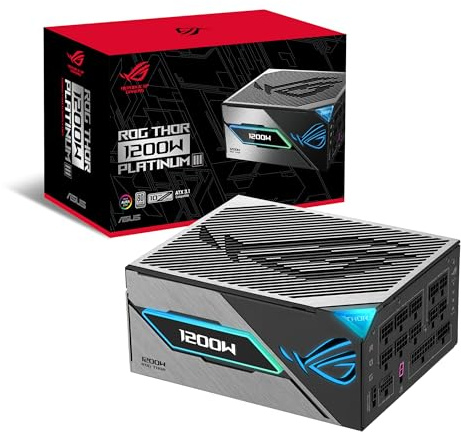 ASUS ROG Thor 1200W Platinum III PSU (80 Plus Platinum Certified, ATX 3.1, GaN MOSFET, GPU-First Intelligent Voltage Stabilizer, Magnetic OLED Display, Turbo Mode, 10-Year Warranty)