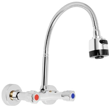 QIERF Wasserhahn Wandmontage Wasserhahn Mischbatterie Wandarmatur Küche 360° Schwenkbar 45cm Schlauch, 2 Wasserabgabemodi – Silber, Keramik Ventil, Für Küche Badezimmer, Wassereinsparend