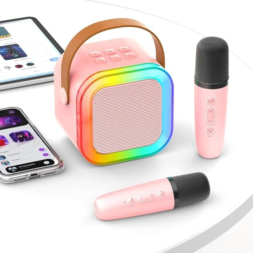 Kids Karaoke Machine 2 Microphones Gift for Girl: Girl Birthday Present, Toy for 3-12 Year Old Children - Kids' Wind & Brass Instrument (Pink)