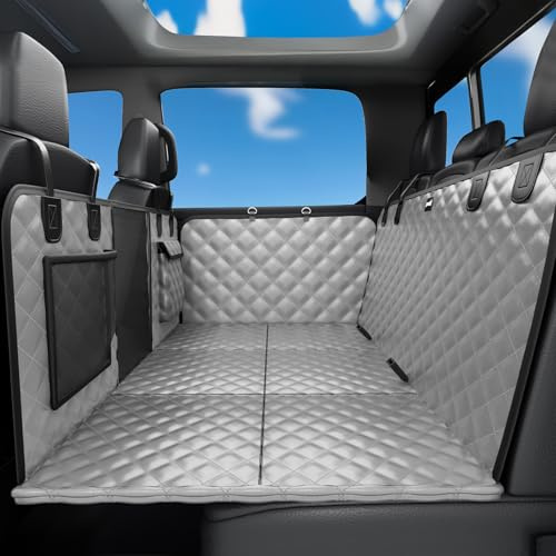 pecute Hundedecke Auto Rückbank für Full Size SUV/LKW, bis zu 150 kg | Hartboden Hund Auto Rückbank - 40% Mehr Fläche, PU Leder Wasserdicht, Leicht zu Reinigen, Einfach zu Verstauen,145 * 73 cm