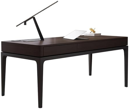 ZENGXJYCQINGJIANG Gaming Desk Modern Work Desk Writing Table with Hidden Drawers and Charging Station, Solid Wood Office Furniture, Carbon Steel Frame(L)
