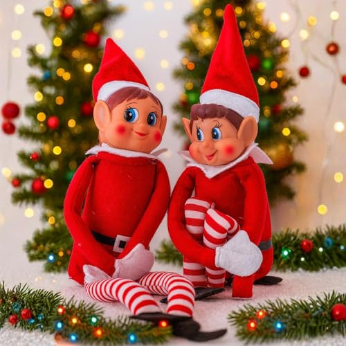 SPARKLERS CLUB – Duo Lutin & Lutine farceurs de Noël | Figurines décoratives 30 cm | Corps souple et visage vinyle | Accessoires traditionnels de Noël