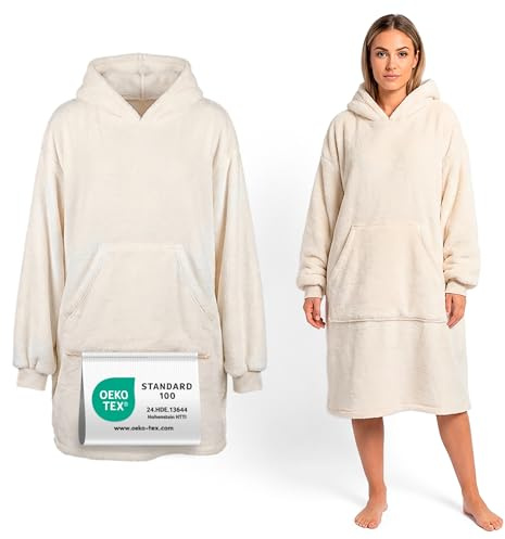 my STITCHERY Hoodie Decke, Oeko-TEX® Standard 100 - Personalisierter Sherpa Deckenpullover mit Ärmeln, Kapuze & Kängurutasche - Warmer Blanket Hoodie als ausgefallene Geschenkidee
