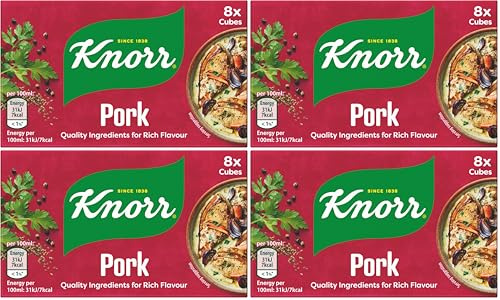 Knorr Pork Stock Cubes gluten-free to add a rich pork flavour to your dishes 8x 10 g (Pack of 4)