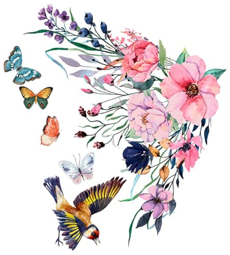 MAGICLULU Sticker Mural Décoratif Auto-Adhésif Motifs Floraux et Oiseaux pour Balcon Salle de Bain Toilettes