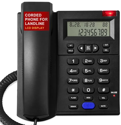 Uvital Desktop Landline Phones, Black Telephone with LCD Display | Corded Desktop Telephone for Home/Office/Hotel,Caller ID-Ringer, Volume Hands Free, Easy to Use