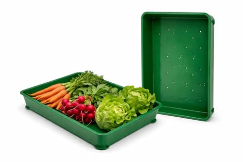 Heavy Duty Plastic Vegetable Display Tray – Stackable Produce Display Tray for Fruit & Vegetable Retail Displays – Durable Produce Tray for Supermarkets, Farm Shops & Stalls (Green, Pack of One)