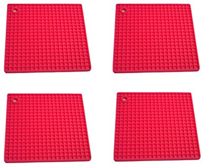 Foxybox TOPFUNTERSETZER SILIKON 4 STÜCK Topflappen 4er Set, Extrem Hitzebeständig, Spühlmschinenfest (Pink)