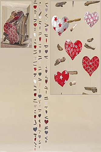 BOLTZE Capiz Muschel Girlande Mobile Windspiel mit Treibholz herzförmig rot weiß Stückpreis