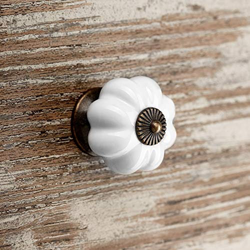 5 x Bouton de Meuble Pommeau ANNA Ø 39 mm Blanc Piédestal Bruni Bouton de Tiroir Bouton en Porcelaine de SO-TECH®