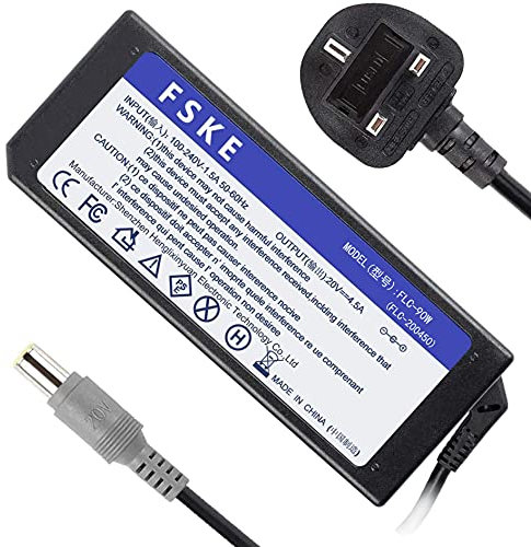FSKE® 90W 20V 4.5A Lenovo Laptop Charger for ThinkPad T420 T430 T500 T510 T520 T530 T60 X220 X230 E420 E430 E520 E530 Notebook AC Adapter Power Supply 90W, Compatible with 3.25A 65W Tip:7.9 * 5.5mm