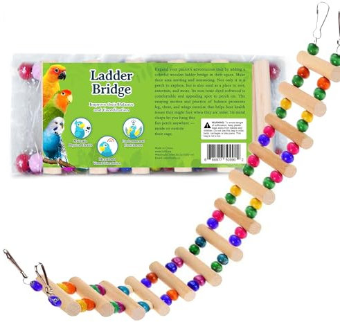 SunGrow Bird Ladder Bridge, 20 Inches Long, Helps Birds with Balance, Made with Raw Wood and Edible Dye, Easy Installation, Ideal Exercise, Bright, Durable and Flexible