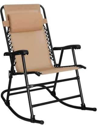 Amazon Basics Faltbarer Schaukelstuhl - ergonomisch, kopfstütze, armlehne, 98 x 95 x 66 cm, Beige