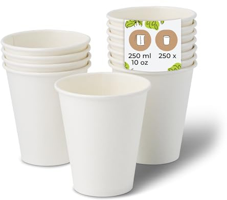 BIOZOYG 250 Stück Kaffeebecher Pappbecher 250ml / 10 oz Ø 90 mm weiß - Einwegbecher plastikfrei - Becher aus nachhaltiger Forstwirtschaft - Kaffeebecher Einweg