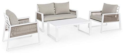 Bizzotto Salotto SALOTTINO Set da Giardino per Esterno Captiva in Alluminio Bianco Divano POLTRONE