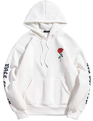 ZAFUL Hoodie Herren Letter Sweatshirt mit Kangaroo Pocket für Herbst Winter (Weiß, M)