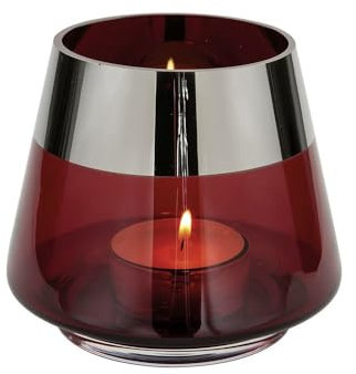 Fink Jona Teelichthalter aus Glas in der Farbe Rot, Maße: 15cm x 15cm x 13cm, 115331