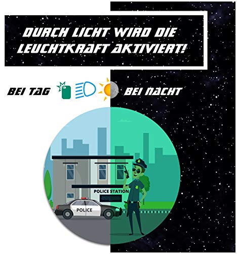 yabaduu Schutzfolie für Tonie Lauscher Design Aufkleber Cover für Kopfhörer kindgerecht passgenau selbstklebend Folie Zubehör für Kinder Spielzeug (Nr. 18 Polizei, Nachtleuchtend)
