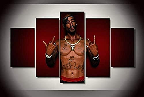 5 Stück Drucke Auf Leinwand Gedruckt Malerei Wohnzimmer Wand Kunst Leinwand 2Pac Rapper 5 Stück Wandkunst Poster Bild XXL Wohnzimmer Wohnkultur Kreatives Geschenk (Gerahmt)