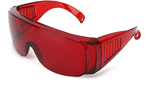 Fafeicy Schutzbrille, 405-1064 nm Laserschutzbrille, für Augenschutz, Brillenfilter, kann filtert 80% des starken Lichts, mit unabhängigem Brillenetui (rot)