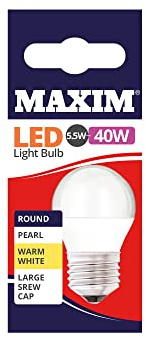 Maxim LED Bulbs [Pack of 10] Type: Round (Warm White) 6Watts (40Watts) / Pearl Finish / 25 000 Hours/Energy Saving Multipack 40MLRE27W5X10