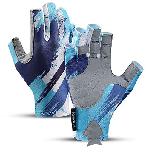 KynciLOR Fishing Gloves UPF 50+ Fingerless Gloves for Women Men Sun Protection Breathable Non-slip for Kayaking Sailing Rowing
