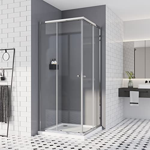 Duschkabine 90X90, Doppel Schiebetür Duschabtrennung Eckeinstieg Duschwand mit Rollsystem, aus 5mm ESG Sicherheitsglas Höhe 185cm