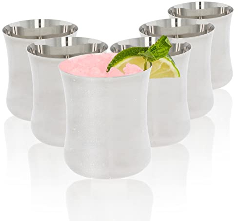 Stainless Steel Cups Metal Drinking Glasses 320ml Set of 6 Reusable Metal Tumbler Shatterproof Unbreakable for Cocktail Wine Water Juice Iced Coffee Party Travel Camping Outdoor (PLAIN Pattern)