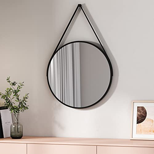 EMKE Bathroom Mirror 500mm Large Circle Mirror Round Mirror Wall Vanity Mirror Framed Hanging Makeup Mirror Decoration for Bathroom Bedroom Living Room Entrance Dressing Room, Black