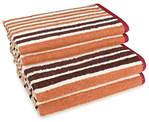 Weave Essentials 4pc Towel Set - 2 Bath Towel & 2 Hand Towel 100% Cotton Solid Stripped Bathroom Towel, Quick Dry, Highly Absorbent Lightweight Soft & Durable Towel Set | Ochre Brown