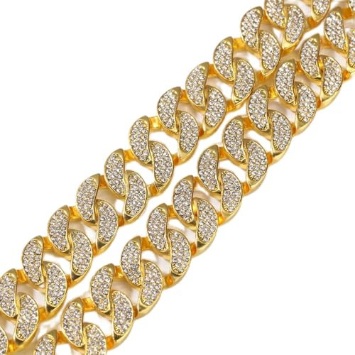 Stfery Kette Gold 46CM, Curb Chain Legierunghalskette 17MM Zirkonia Klobige Modeschmuck Herren Damen Geschenk Geburtstag