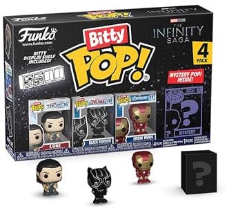 Funko Bitty Pop! Marvel - Loki 4PK - Loki, Black Panther, Iron Man (VII) und eine Überraschungs-Mini-Figur - 0.9 Inch (2.2 cm) - Marvel Comics Sammlerstück Stapelbares Display-Regal Inklusive