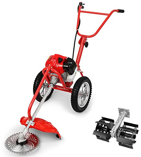 Walk-behind petrol lawn mower, 42.7cc multifunction small weeding weeder walk-behind scarifier household with 2 stroke engine gas powered lawn mower