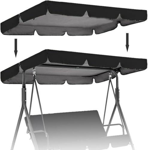 Patio Canopy Swing Cover Replacement Canopy for Swing Seat 2 & 3 Seater Swing Chair Canopy Cover Anti-UV/Waterproof Hammock Cover Top for Outdoor Garden Patio,Black,164 * 114 * 15cm