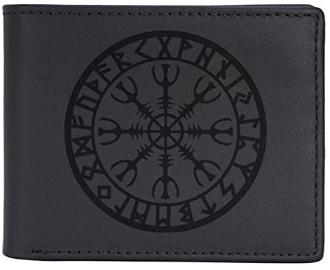 NOKTAI Schlanke Bifold-Leder Geldbörse mit Großer Kapazität für Herren, Gravierte Wikinger Rune, RFID-Blockierende Geldbörsen Geschenk für Ehemann, Papa