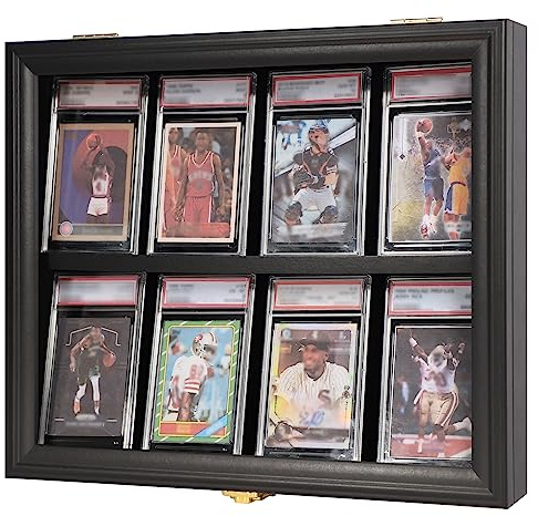 Grintus 8 Baseballkarten-Vitrine – abschließbare Sportkarten-Vitrine, Wandhalterung mit UV-Schutz, Acryltür für Baseball, Basketball, Fußball, Hockey, Sammelkartensammlung, klein