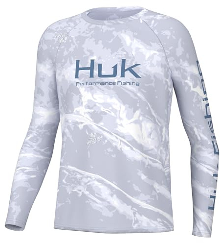 HUK Youth Pursuit Pattern Long Sleeve Shirt, Fishing Shirt for Kids, Mossy Oak Stormwater Bonefish, Small