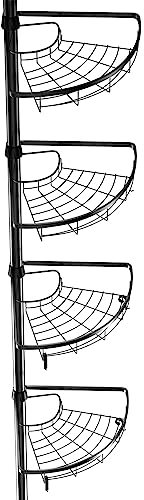 homewell Duschablage ohne Bohren Höhenverstellbar, Duschablage Ecke Edelstahl Stahlrohr und Netzplatte, Badregal mit 4 Körben und 4 Mobiler Handtuchhaken, Badezimmer Organizer (105-300cm, Schwarz+)