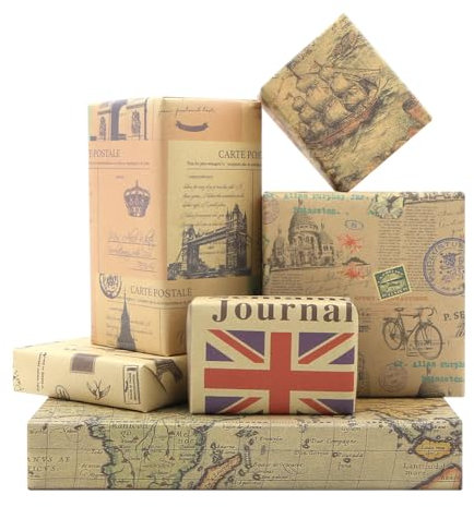 London Frankreich Paris Eiffelturm Vintage Weltkarten Fahrrad Zeitung Dekoratives Kraftpapier Reisende Geschenkpapier Gefaltet Flach 6 Blatt 6 Designs:24 sq.ft ttl-for Christmas, Chanukka,