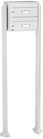 Banjado® Burg Wächter Briefkasten mit Standfuß/Briefkasten 2 Parteien/Standbriefkasten weiß/Standbriefkasten freistehend/Freistehender Briefkasten mit Namensschild