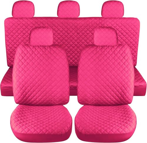 Rebeca Shop Copri sedili auto universali, set fodere protezione sedili anteriori e posteriori, poliestere trapuntato, comfort interno, no suv (Monocolore, Rosa)