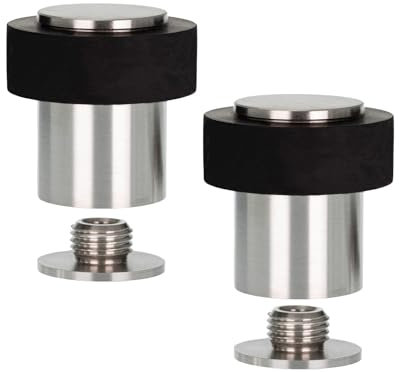 EVI Herrajes | Pack of 2 Stainless Steel Door Stops | Ø24x35mm | Floor Mounted | Silicone Protection | Includes Screw + Fastening Plug | Model I-18124X35-CB