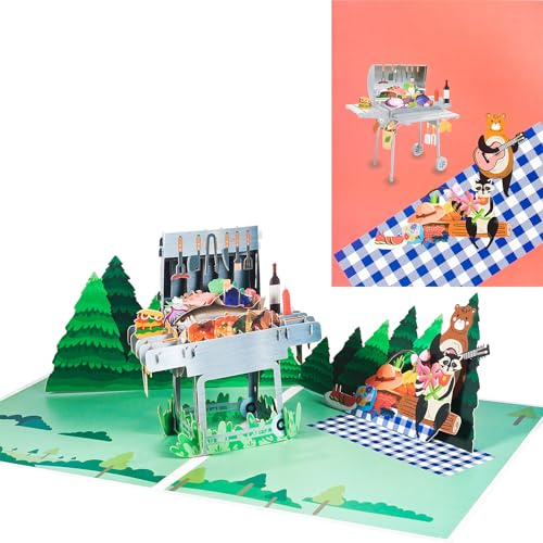 3D Geburtstagskarte,Pop-up Reisekarte,Grillen Karte,BBQ Gutschein für Camping,Picknick und andere Ausflüge im Freien