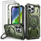 Lanhiem Handyhülle für iPhone 14 Pro Hülle mit 2 Stück Panzerglas und 360° Ring Ständer, Militärischer Stoßfest Schutzhülle für iPhone 14 Pro Case, Grün
