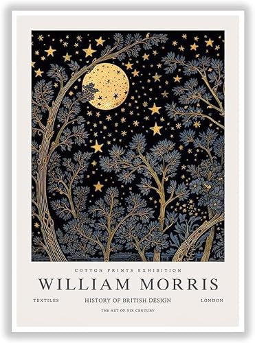 Rikin Liuff William Morris Mond Poster Abstrakte Leinwand Wandkunst William Morris Baum Stern Drucke William Morris Gemälde für Wohnkultur Bild 40x60cm Kein Rahmen