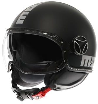 MOMODESIGN - FGTR EVO E2206, Jet-Helm mit Sonnenblende, offener Helm für Motorräder und Motorroller, für Männer und Frauen, Matt Black/Silver, L