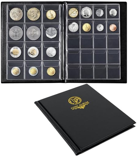 Münzalbum mit 160 Fächern – 10 Blatt Münzhalter in verschiedenen Größen, 45 x 43/33 x 33 mm, Sammelgitter für Pfund-Pence-Cents (schwarz) CS48160BK