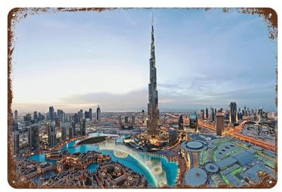Wolkenkratzer Burj Khalifa Skyline Dubai，Metall Blechschild Kunst Wand Metall Poster Dekoration Badezimmer Zuhause Büro Bar Club Café Garage Männer Höhle Geschenk-15 x 30 cm （6 x12 Zoll） J66